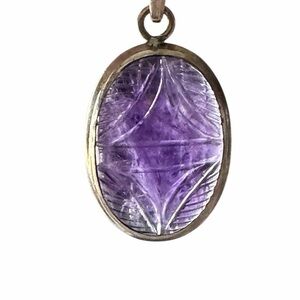 Y2K never worn Ladakh Hand Carved Amethyst Stone Sterling Silver 925 Pendant